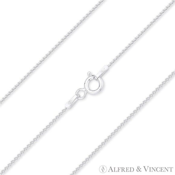 1.2mm Classic Wheat Link Italian Spiga Chain Necklace in 925 Sterling Silver 20" - Picture 1 of 2